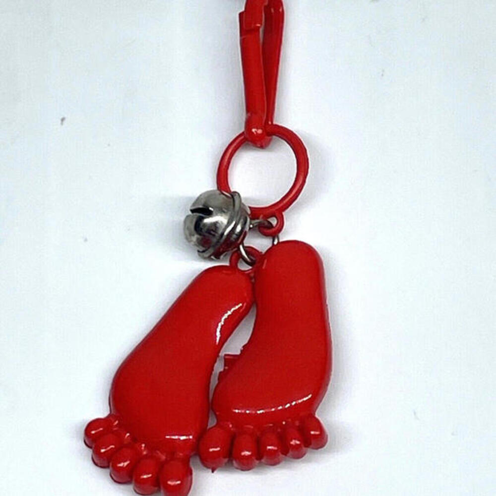 1980s Red Bare Feet Plastic Bell Charm 80s Bracelet‎ Necklace Vintage